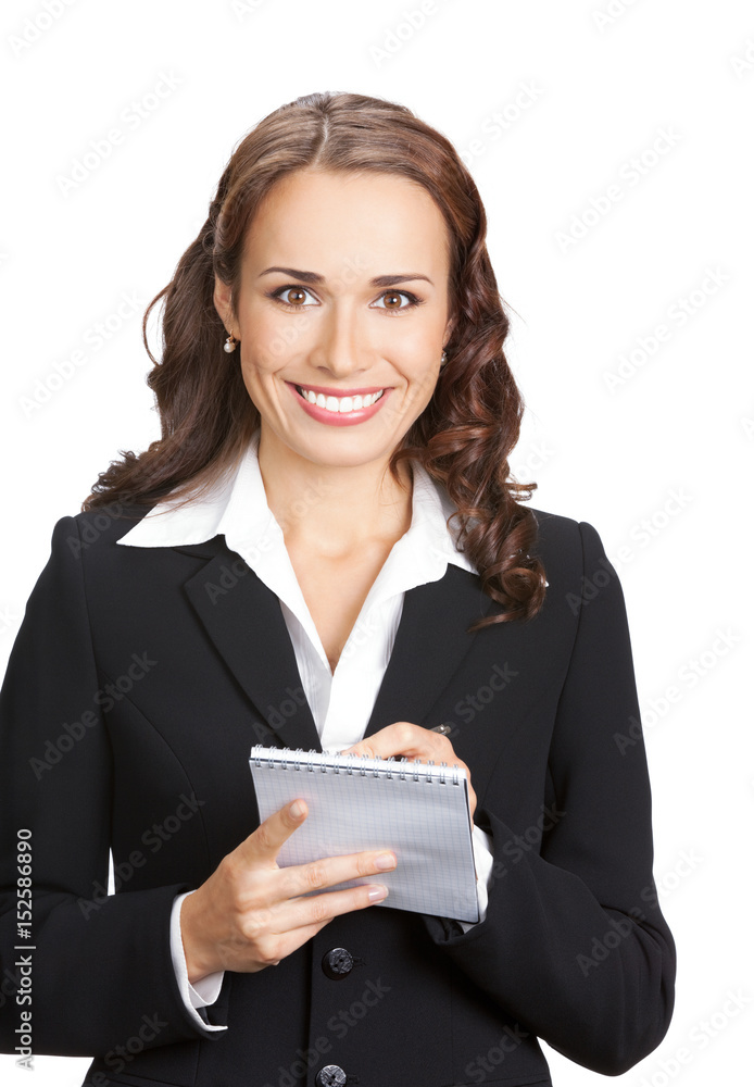 Businesswoman with organizer, isolated on white Businesswoman with organizer, isolated on white