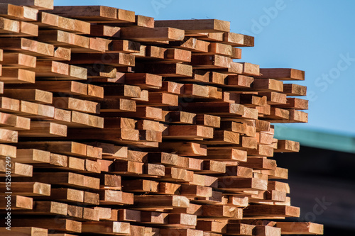 Construction lumber at the mill. Mill products.