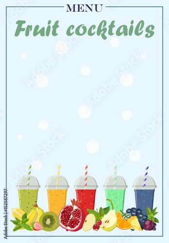 Menu template for fruit cocktails. Vector illustration.