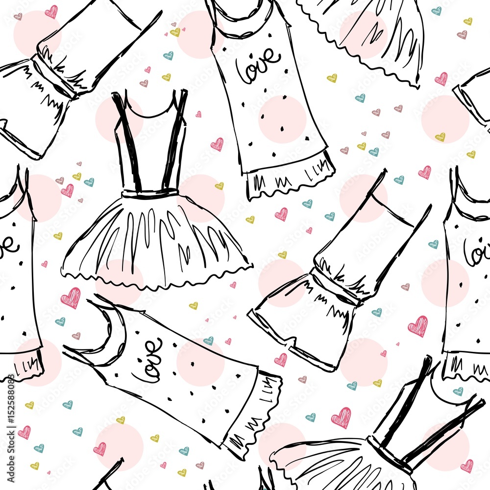 Hand draw seamless pattern with fashion clothes Hand draw seamless pattern with fashion clothes