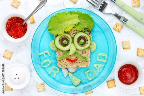 Best Father's Day brunch idea - vegetables cheese funny sandwich shaped face