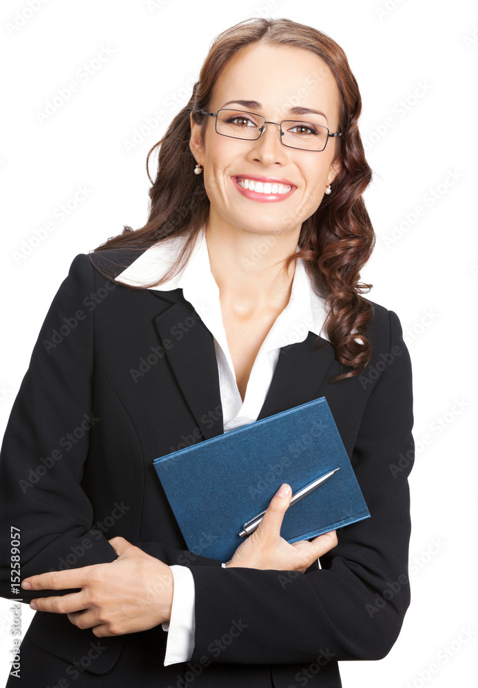 Businesswoman with notepad or organizer, isolated Businesswoman with notepad or organizer, isolated