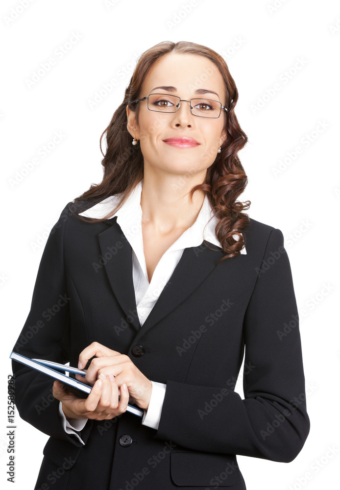 Businesswoman with notepad or organizer, isolated Businesswoman with notepad or organizer, isolated