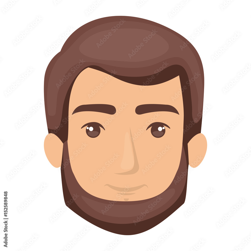 white background of man face with brown hair and beard and without mustache vector illustration