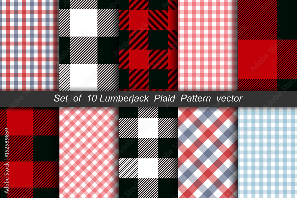 Set of 10 Lumberjack plaid pattern vector - obrazy, fototapety, plakaty 