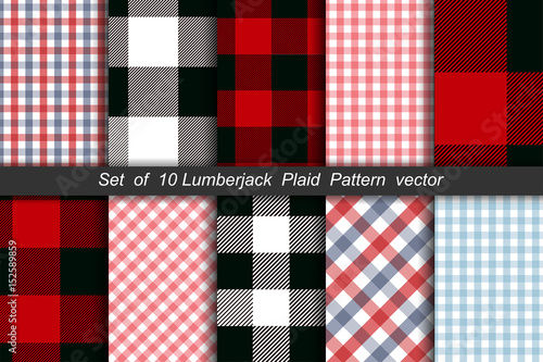 Set of 10 Lumberjack plaid pattern vector