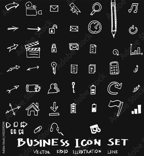 Business set sketch vector ink doodle on chalkboard eps10