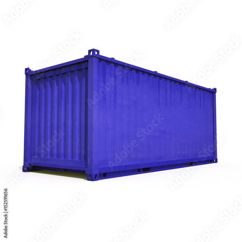 Blue freight shipping container isolated on white. 3D illustration