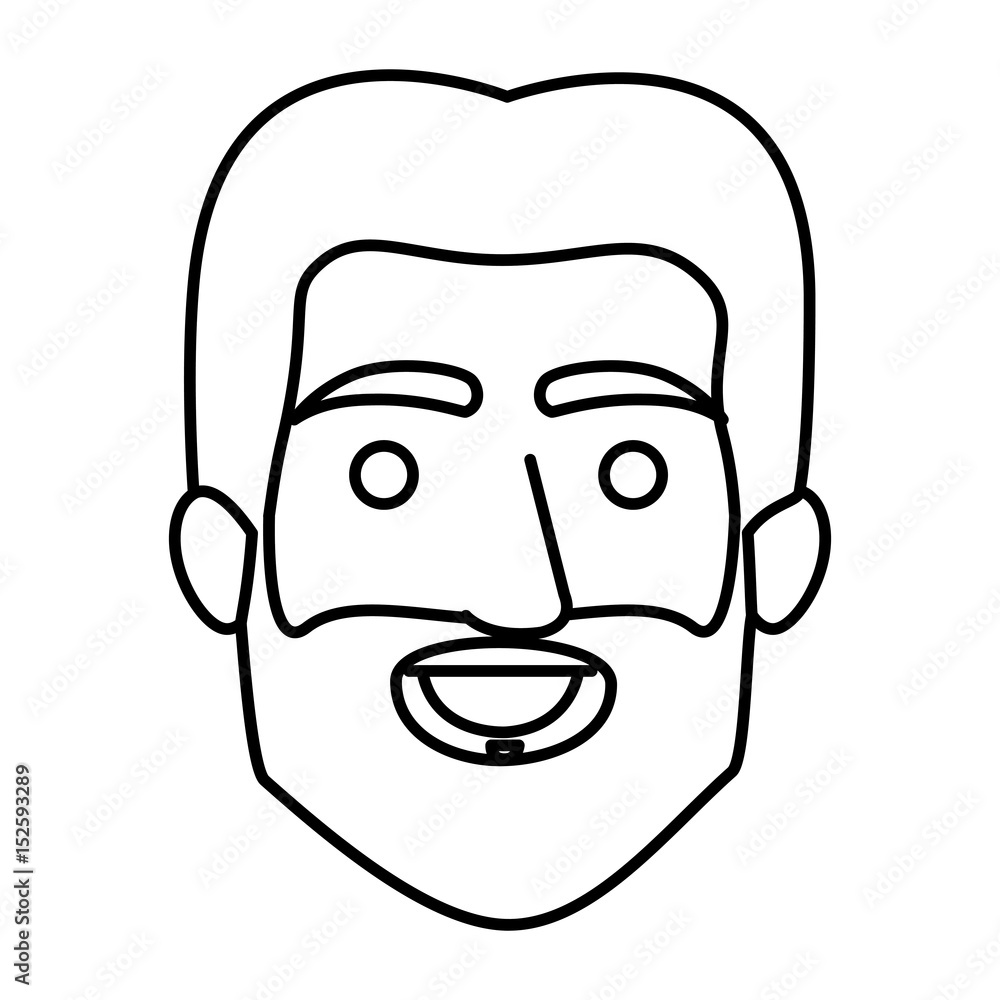 monochrome contour of smiling man face with short hair and beard vector illustration monochrome contour of smiling man face with short hair and beard vector illustration