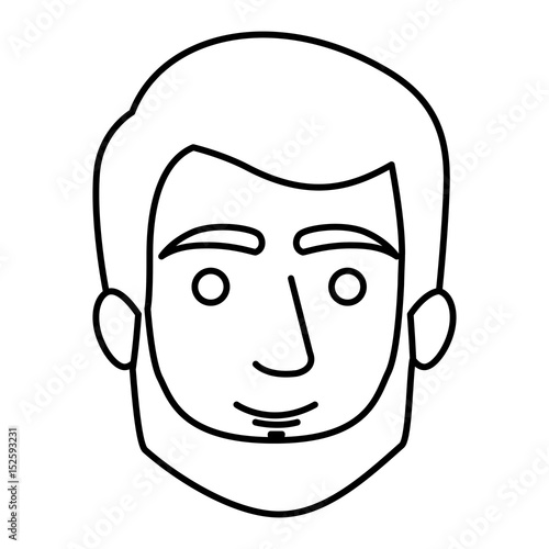 monochrome contour of man face with short hair and beard and without mustache vector illustration