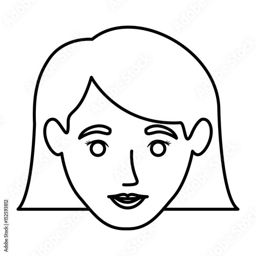 monochrome contour of smiling woman face with the hair down to the neckline vector illustration