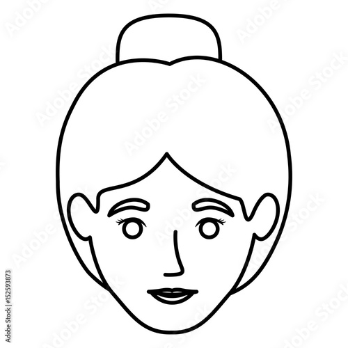 monochrome contour of smiling woman face with collected hair vector illustration