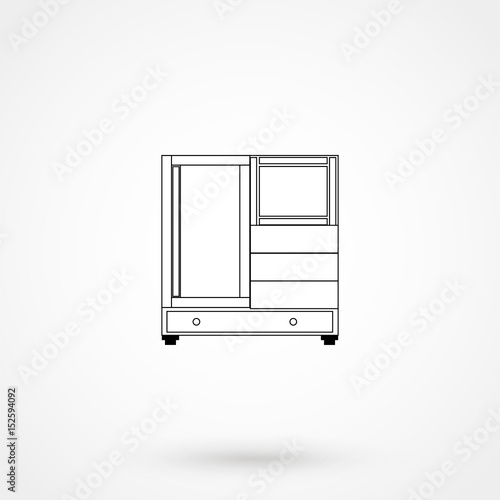 Modern hallway interior with wardrobe, commode, hanger, mirror. Hallway interior with furniture. Hall inside the house. Vector illustration in linear style