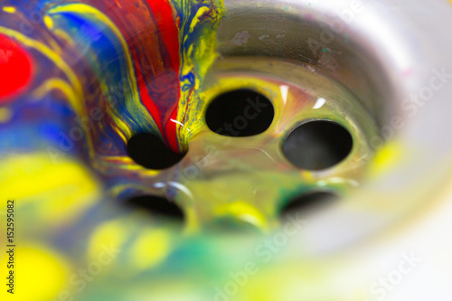 Quadro em tela Abstract color paint flow in to the sink drain as homework, hobby, craft, painti