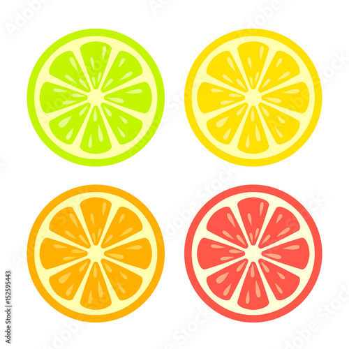 Colorful citrus slice icon set