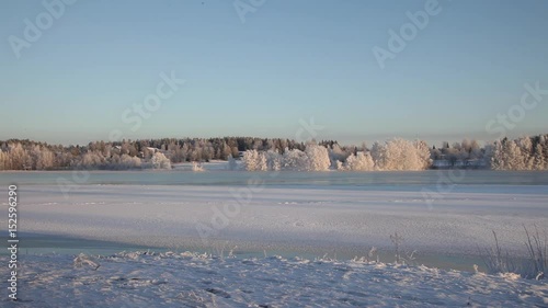Winter wonderland by the river bank  