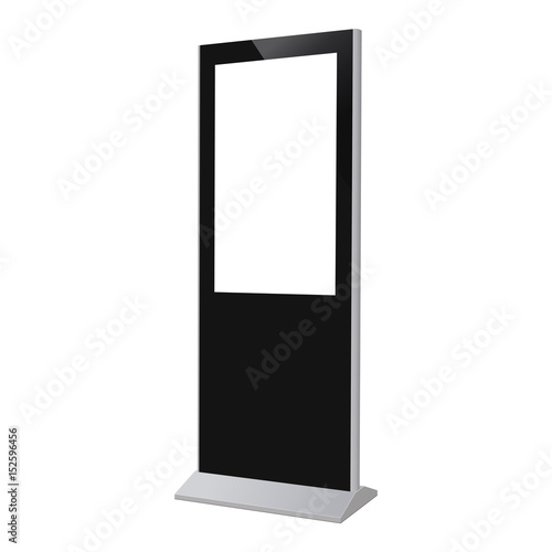 Digital kiosk display, electronic poster with blank screen. Mockup to showcasing your advertising projects. Vector illustration