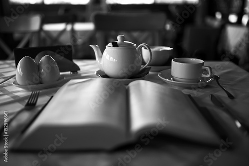 The book and coffee in the cafe