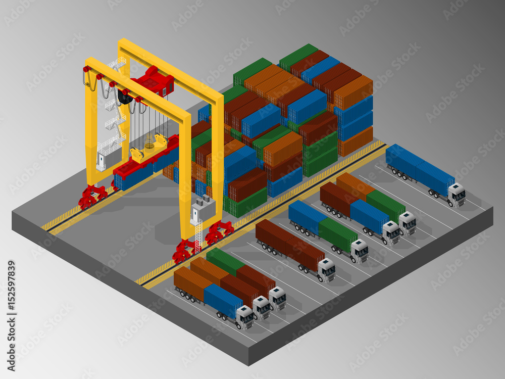 Vector isometric illustration representing the loading and unloading ...