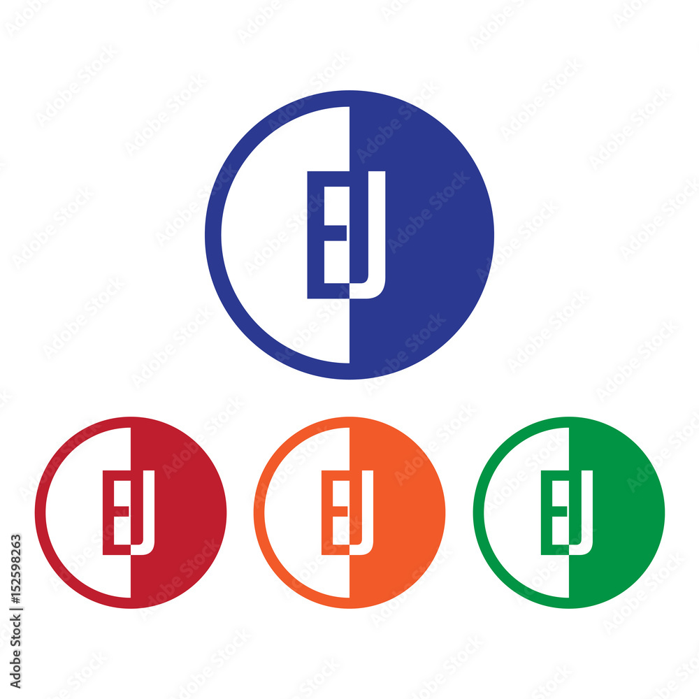 EJ initial circle half logo blue,red,orange and green color EJ initial circle half logo blue,red,orange and green color