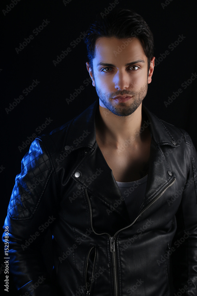 Book cover for a vampire novel - Handsome man wearing a leather jacket Book cover for a vampire novel - Handsome man wearing a leather jacket