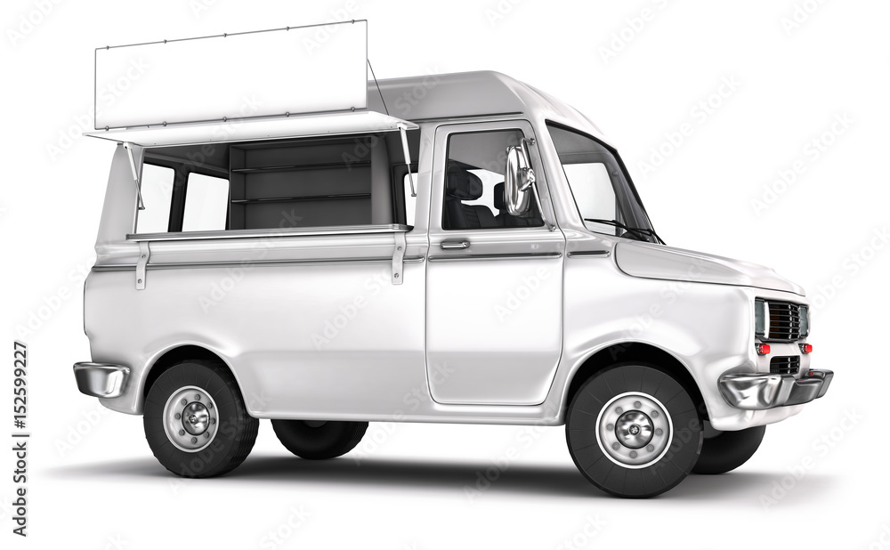 Van for street trade. 3d image isolated on white