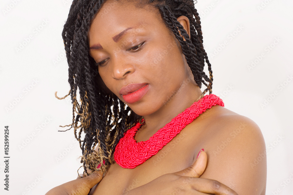 Portrait of beautiful African woman with eyes closed Portrait of beautiful African woman with eyes closed