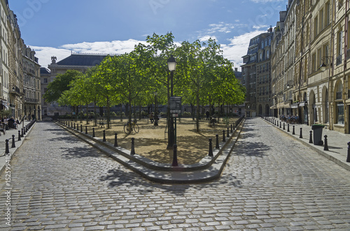 A small park  on the island of Cite. Paris, France.
