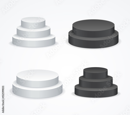 Realistic Template Blank White and Black Podium Set. Vector