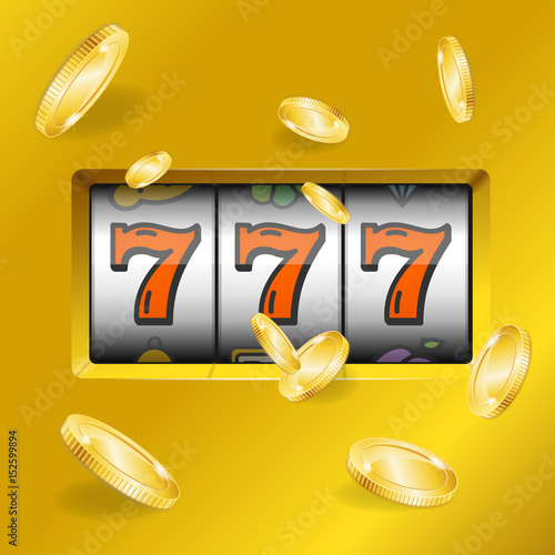 Realistic Slot Machine with Gold Coins. Vector