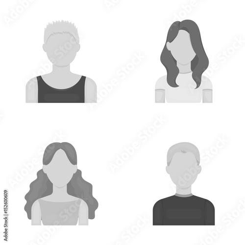 Girl with long hair, blond, curly, gray-haired man.Avatar set collection icons in monochrome style vector symbol stock illustration web.