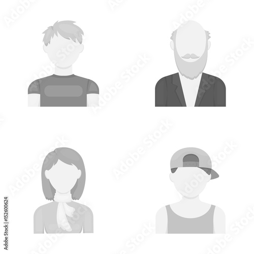 Boy in a cap, redheaded teenager, grandfather with a beard, a woman.Avatar set collection icons in monochrome style vector symbol stock illustration web.