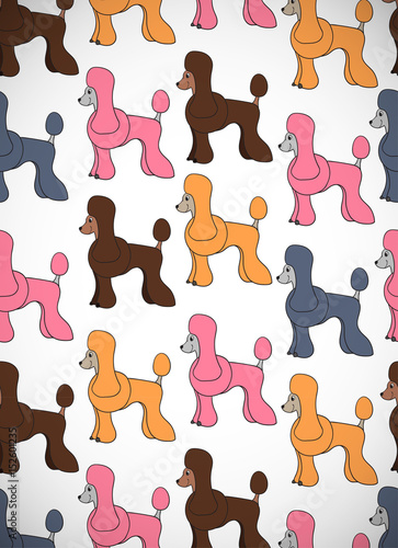 Awesome greeting card with cute cartoon dogs. Breed poodle.