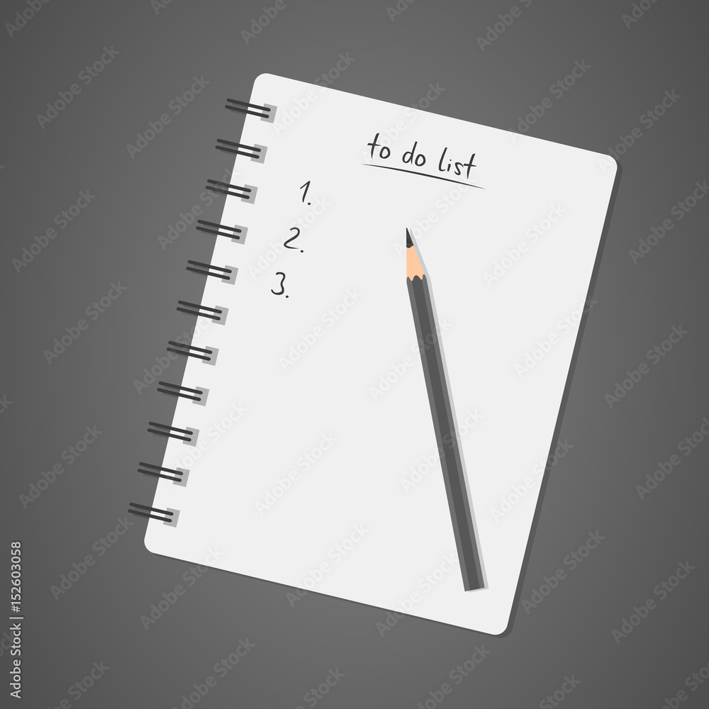 To do list, white notebook with pencil, diary, check list, task list, vector illustration To do list, white notebook with pencil, diary, check list, task list, vector illustration