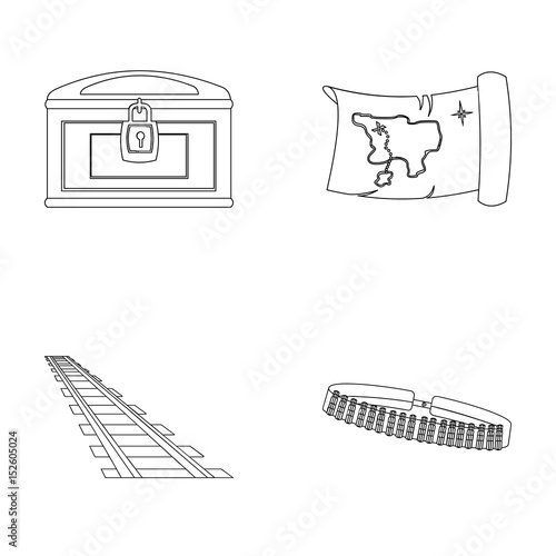 Treasure map, chest, rails, patrol.Wild west set collection icons in outline style vector symbol stock illustration web.