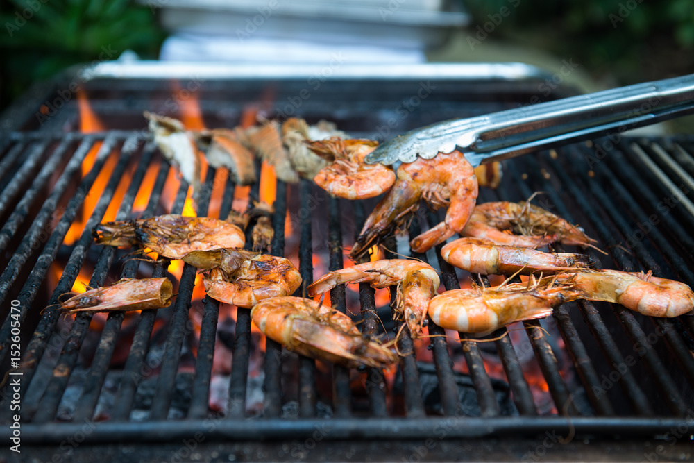 Prawn or shrimp seafood by fire
