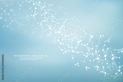 Molecule DNA and neurons vector. Molecular structure. Connected lines with dots. Genetic chemical compounds. Chemistry, medicine, science, technology concept. Geometric abstract background.
