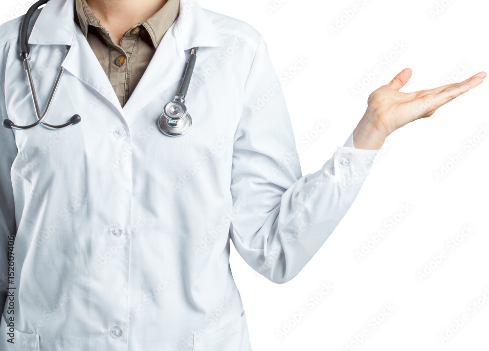 Woman doctor with a stethoscope. Isolated on white. Woman doctor with a stethoscope. Isolated on white.