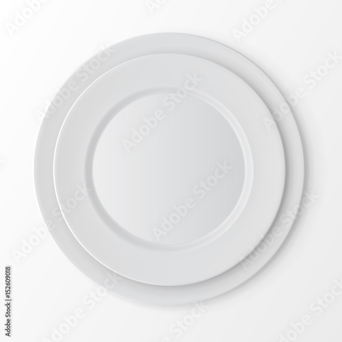 Tableware Set of White Empty Plates Top View Isolated on White Background. Table Setting