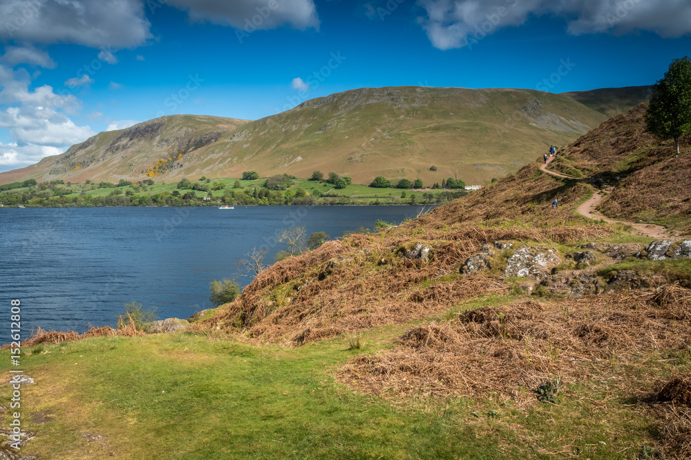 The Ullswater Way is a 20-mile walking route around Ullswater in the Lake District startin g from Pooley Bridge