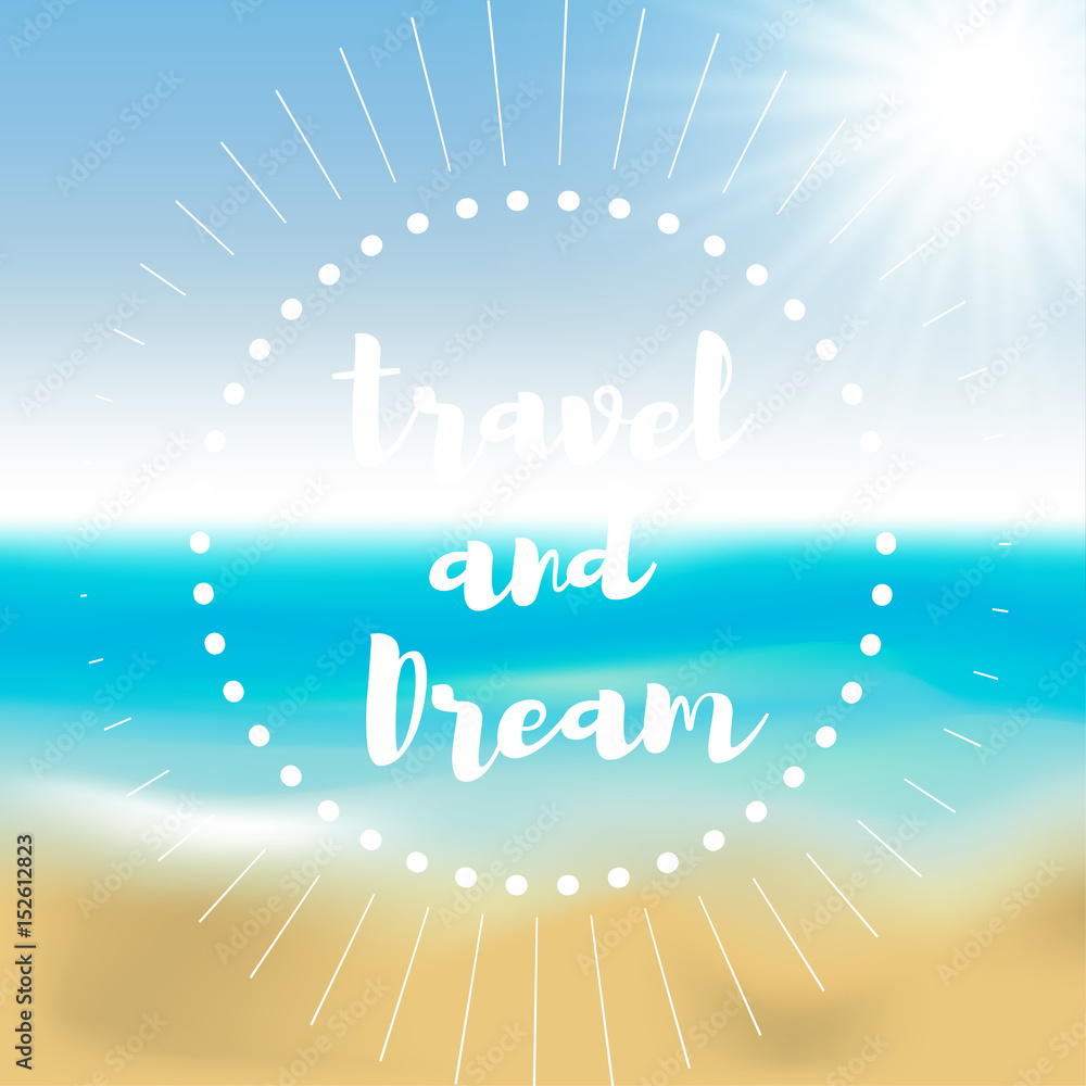 Naklejka premium Summer background gradient mesh beach and ocean. Background for travel cards. Vector illustration