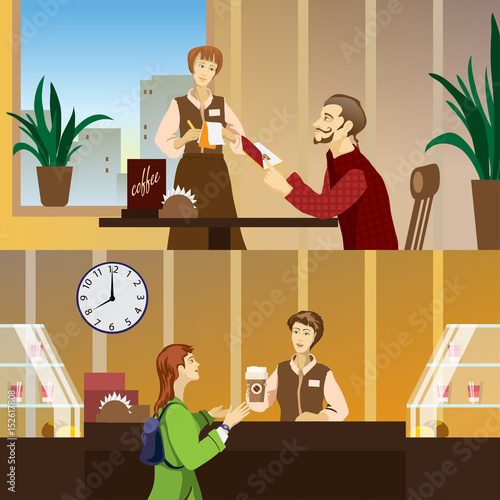 Detailed character people in the restaurant