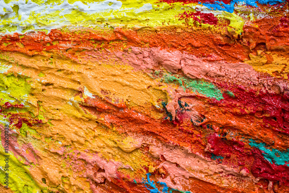 Thick dense layers of paint as abstract modern messy texture pattern surface colorful background