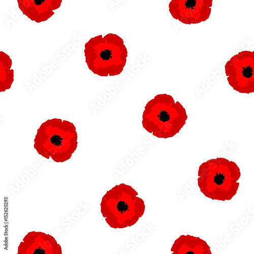 Seamless floral pattern red stylization Poppies flowers on white background, vector, eps 10