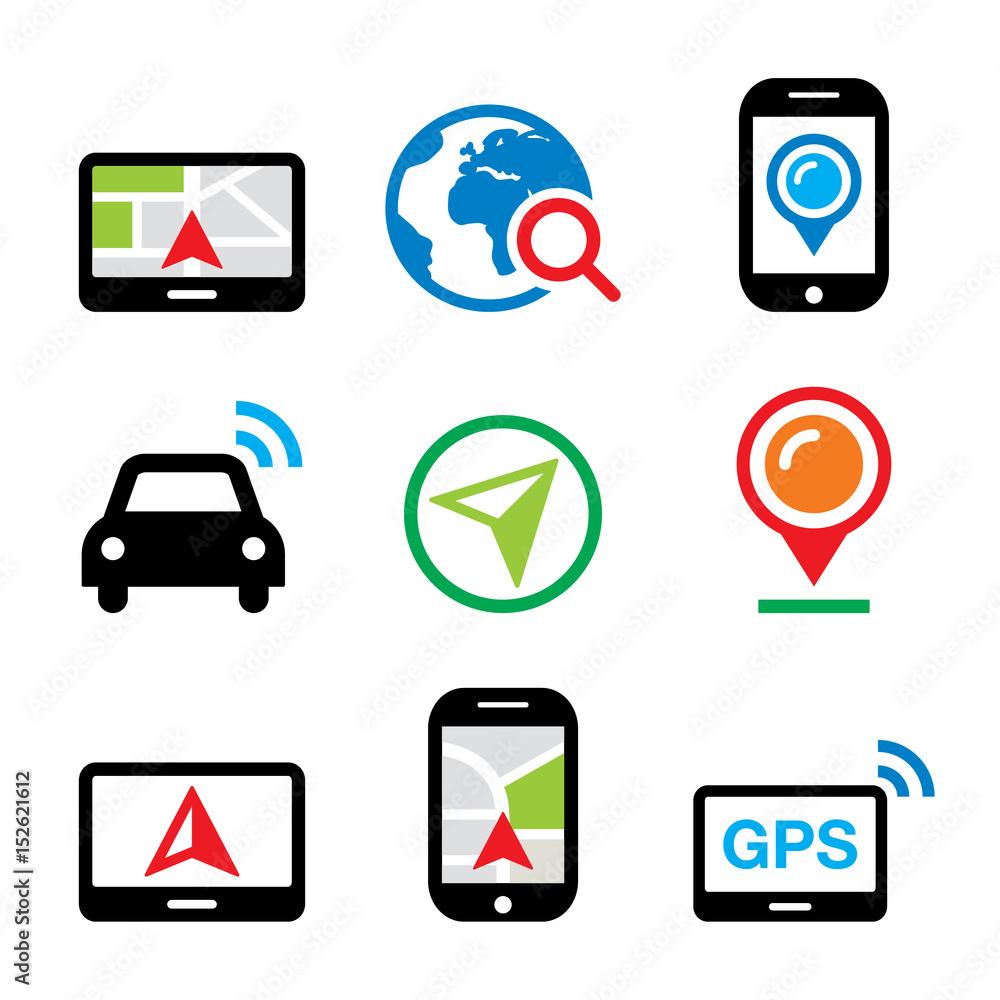 GPS, car navigation, travel vector icons set
GPS, car navigation, travel vector icons set
