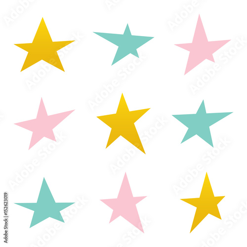 Set  collection of colorful asymmetrical stars isolated on white background.
