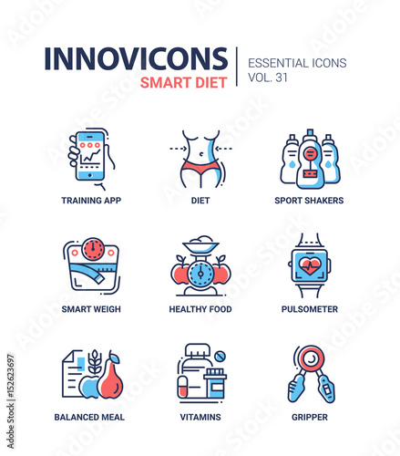 Diet - modern color vector single line icons set