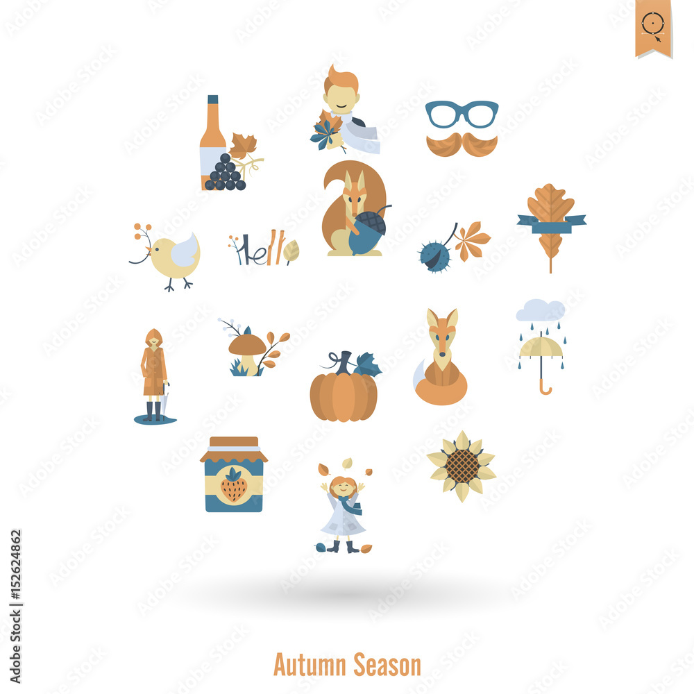 Fototapeta premium Set of Flat Autumn Icons