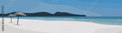 Tropical beach vector background. Sea view illustration. Summer time beautiful panorama.
