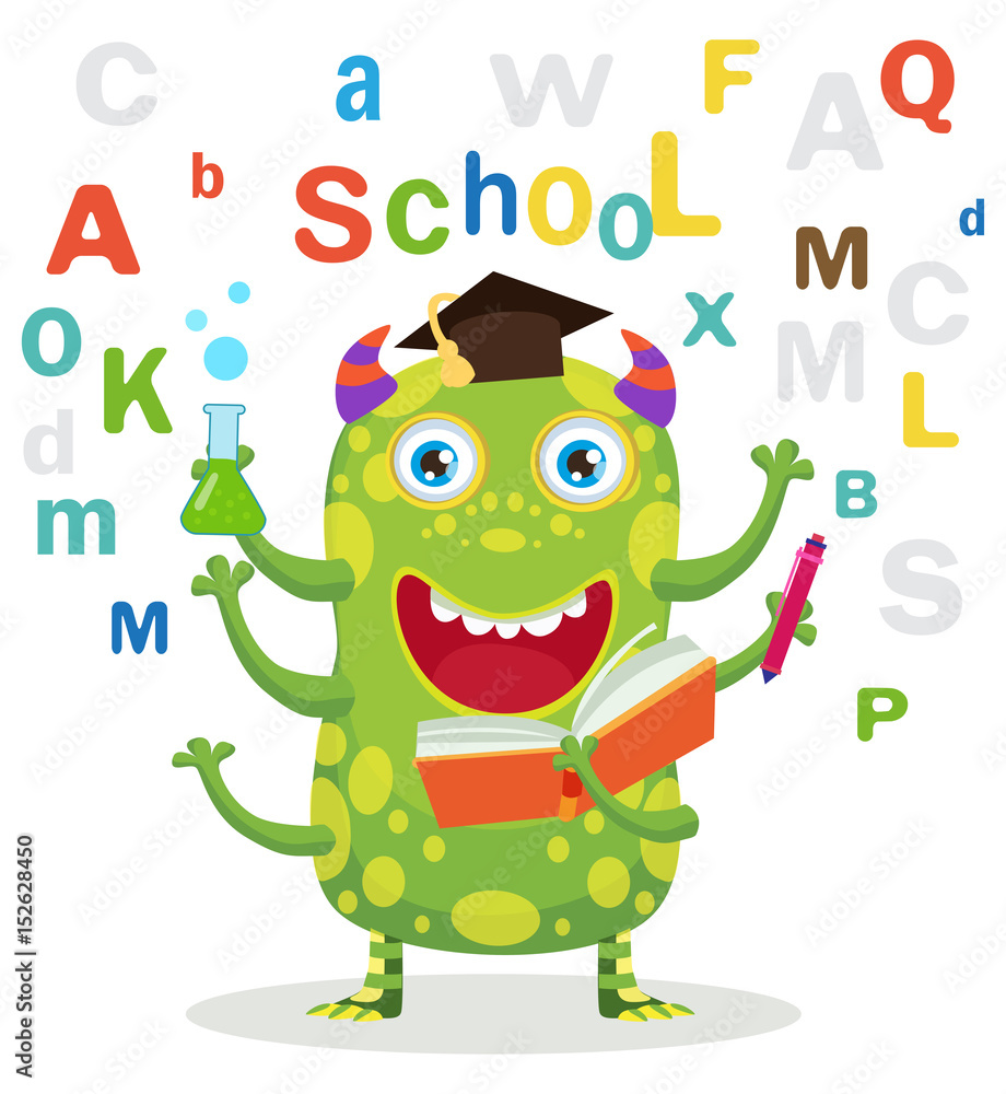 Successful Student. Funny Education Monster In White Background ...